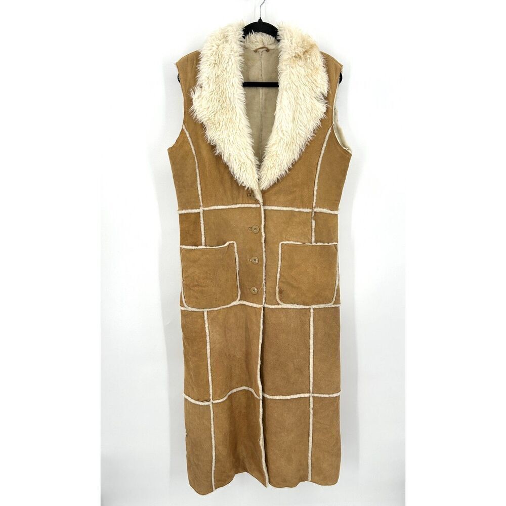 WILSONS LEATHER Maxima *Flawed Brown Leather Patchwork Boho Pennylane Coat Large